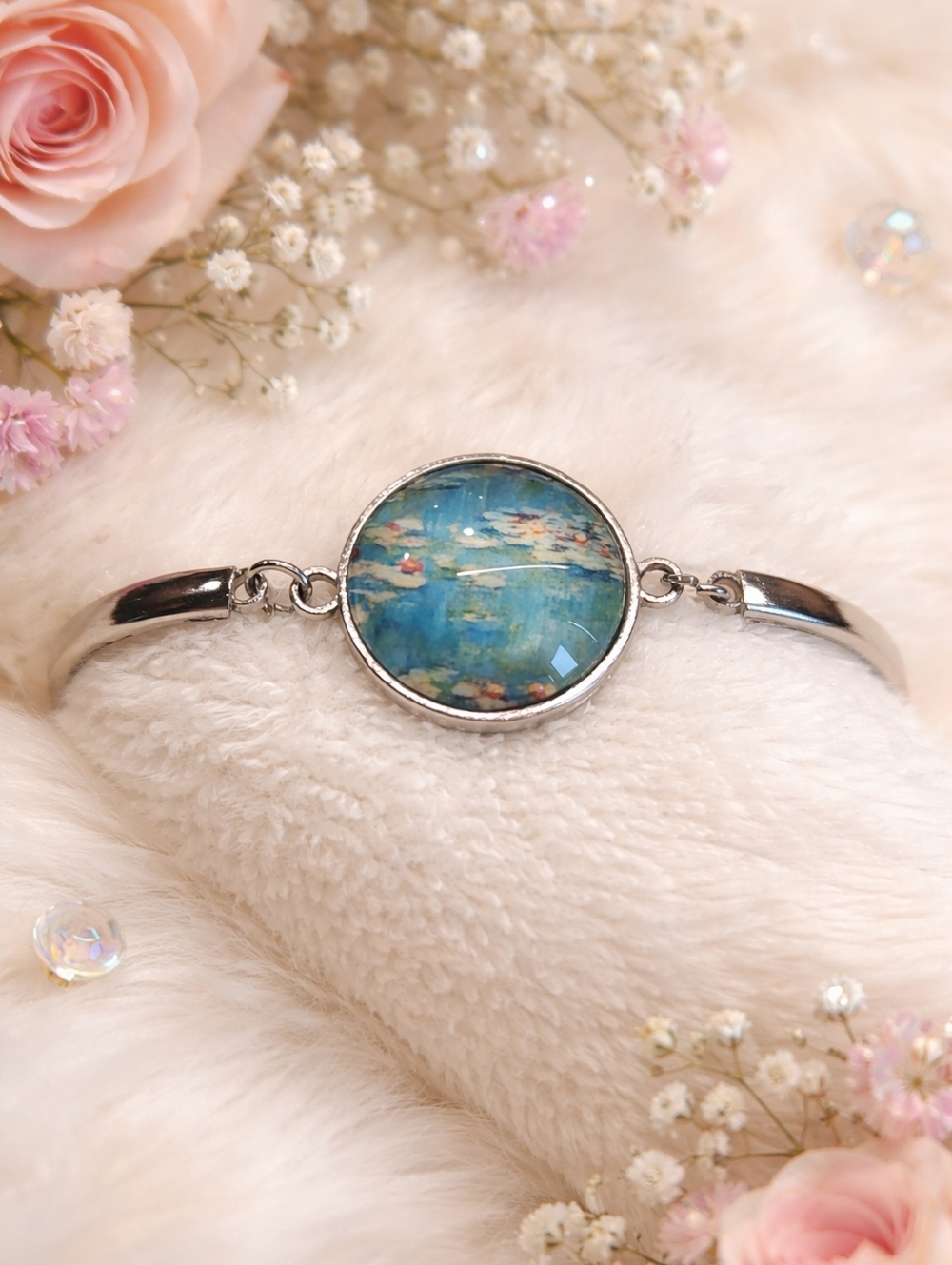 Monet Water Lilies Art Bracelet Silver Tone Lobster Claw Clasp